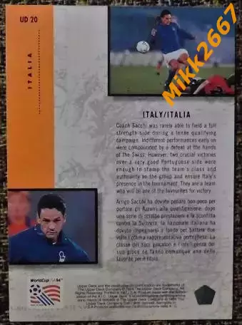 Италия. Роберто БАДЖО. Коллекция Upper Deck Чемпионат Мира США 1994 1