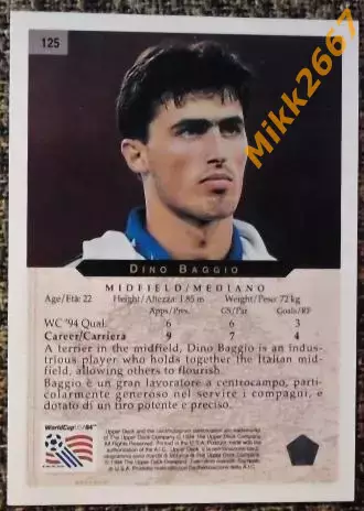Dino BAGGIO. Коллекция Upper Deck Чемпионат Мира США 1994 1
