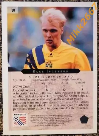 Klas INGESSON. Коллекция Upper Deck Чемпионат Мира США 1994 1