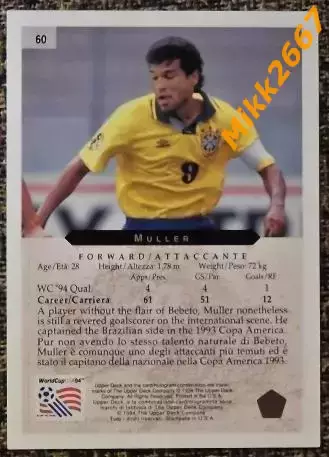 MULLER. Коллекция Upper Deck Чемпионат Мира США 1994 1