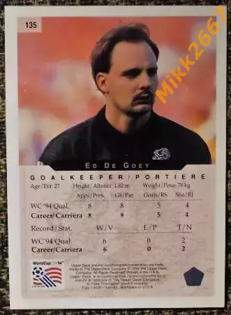 Ed De GOEY. Коллекция Upper Deck Чемпионат Мира США 1994 1