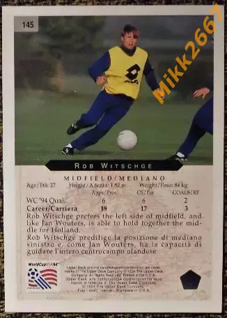 Rob WITSCHGE. Коллекция Upper Deck Чемпионат Мира США 1994 1