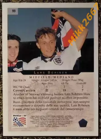 Lars BOHINEN. Коллекция Upper Deck Чемпионат Мира США 1994 1