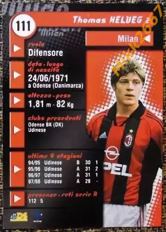 Thomas HELVEG. Коллекция DS Pianeta Calcio 1998-1999 1