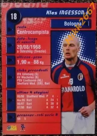 Klas INGESSON. Коллекция DS Pianeta Calcio 1998-1999 1