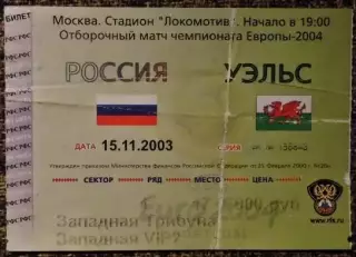 Россия - Уэльс. Отборочный матч ЧЕ-2004.