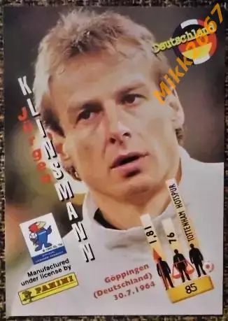 Jurgen KLINSMANN. Коллекция PANINI Чемпионат Мира 1998 (коллекционные карточки) 1