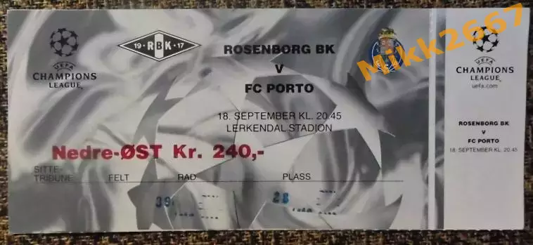 Rosenborg BK (Norway) - FC Porto (Portugal). Лига Чемпионов УЕФА 2001/2002