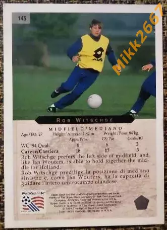 Rob WITSCHGE. Коллекция Upper Deck Чемпионат Мира США 1994 1