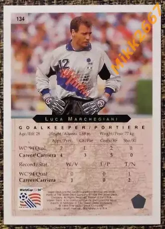 Luca MARCHEGIANI. Коллекция Upper Deck Чемпионат Мира США 1994 1