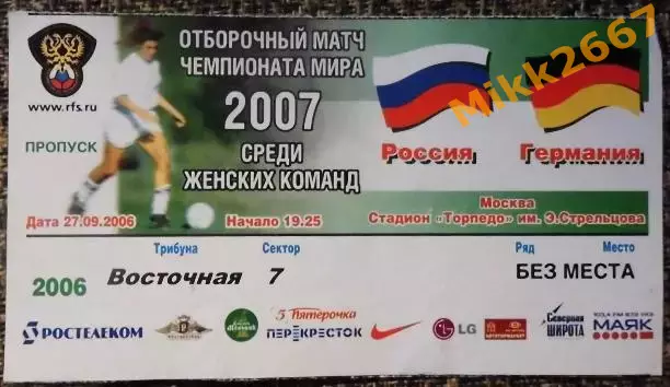 Россия - Германия. Отборочный матч ЧМ-2007 среди женских команд.
