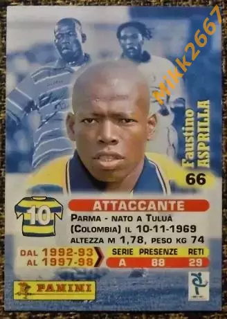 Faustino ASPRILLA. Коллекция Panini Calcio 99 Cards 1