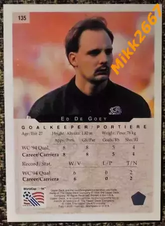 Ed De GOEY. Коллекция Upper Deck Чемпионат Мира США 1994 1