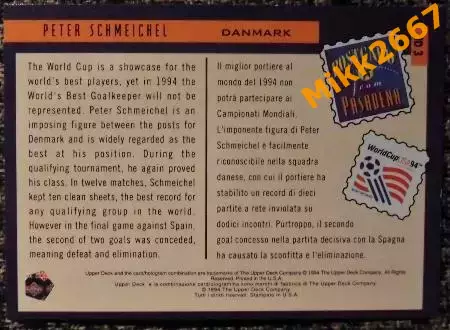 Peter SCHMEICHEL. Коллекция Upper Deck Чемпионат Мира США 1994 1
