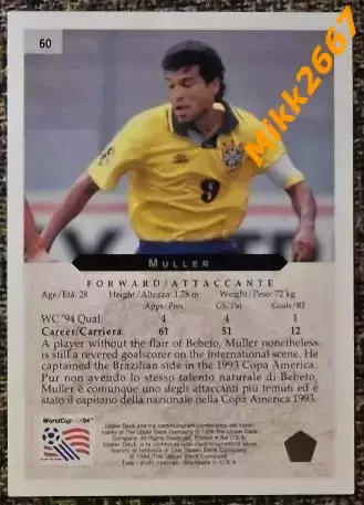 MULLER. Коллекция Upper Deck Чемпионат Мира США 1994 1
