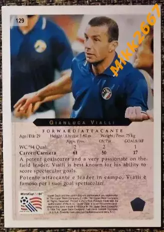 Gianluca VIALLI. Коллекция Upper Deck Чемпионат Мира США 1994 1