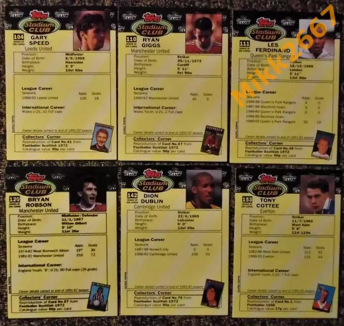 146 Карточек. Коллекция TOPPS Stadium Club Английская Премьер-Лига 92-93 1