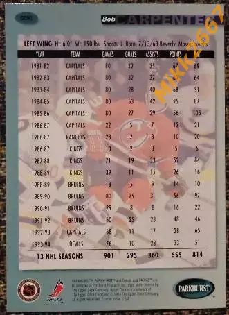 Bob CARPENTER. Коллекция Upper Deck Parkhurst 1994-1995 SE 1