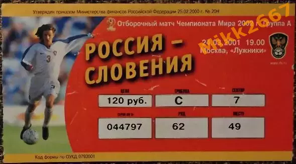 Россия - Словения. Отборочный матч ЧМ-2002