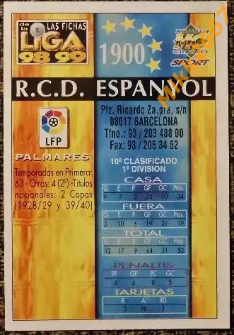 R.C.D.ESPANYOL.Коллекция MUNDICROMO Испанская Лига 1998-1999 1