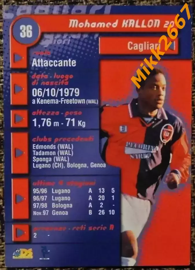 Mohamed KALLON. Коллекция DS Pianeta Calcio 1998-1999 1