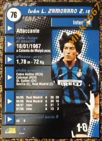 Ivan Luis ZAMORANO Zamora. Коллекция DS Pianeta Calcio 1998-1999 1