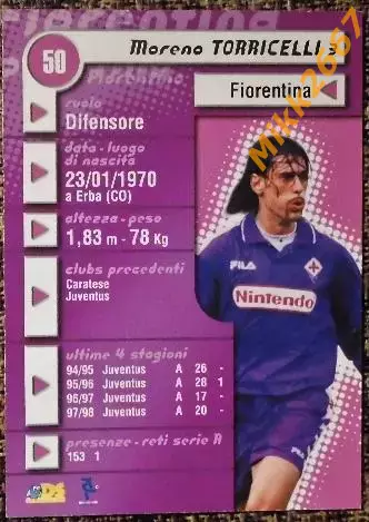 Moreno TORRICELLI. Коллекция DS Pianeta Calcio 1998-1999 1