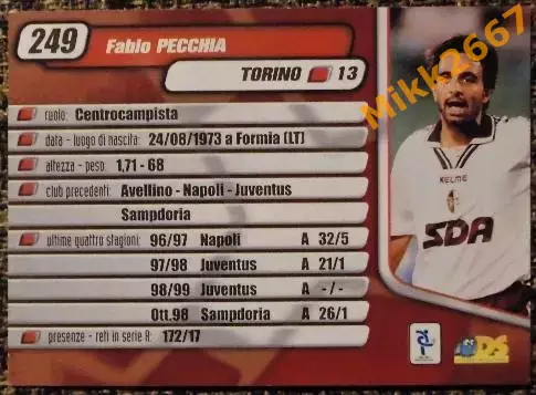 Fabio PECCHIA. Коллекция DS Pianeta Calcio 1999-2000 1