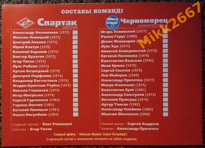 Спартак (Москва) - Черноморец (Новороссийск), Чемпионат России 2001 г. 2
