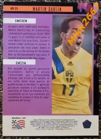 Martin DAHLIN. Коллекция Upper Deck Чемпионат Мира США 1994 1