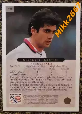 Gianluigi LENTINI. Коллекция Upper Deck Чемпионат Мира США 1994 1