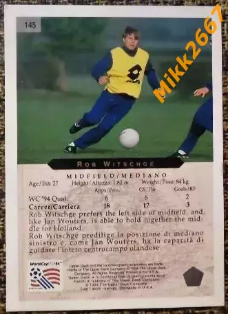 Rob WITSCHGE. Коллекция Upper Deck Чемпионат Мира США 1994 1