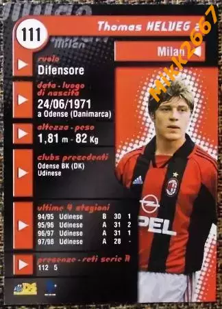 Thomas HELVEG. Коллекция DS Pianeta Calcio 1998-1999 1
