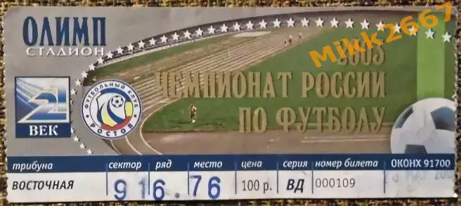 Ростов - Шинник, Чемпионат России 2003