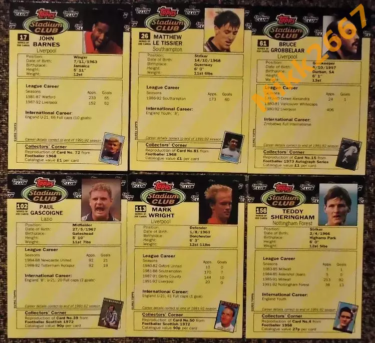 97 Карточек. Коллекция TOPPS Stadium Club Английская Премьер-Лига 92-93 1