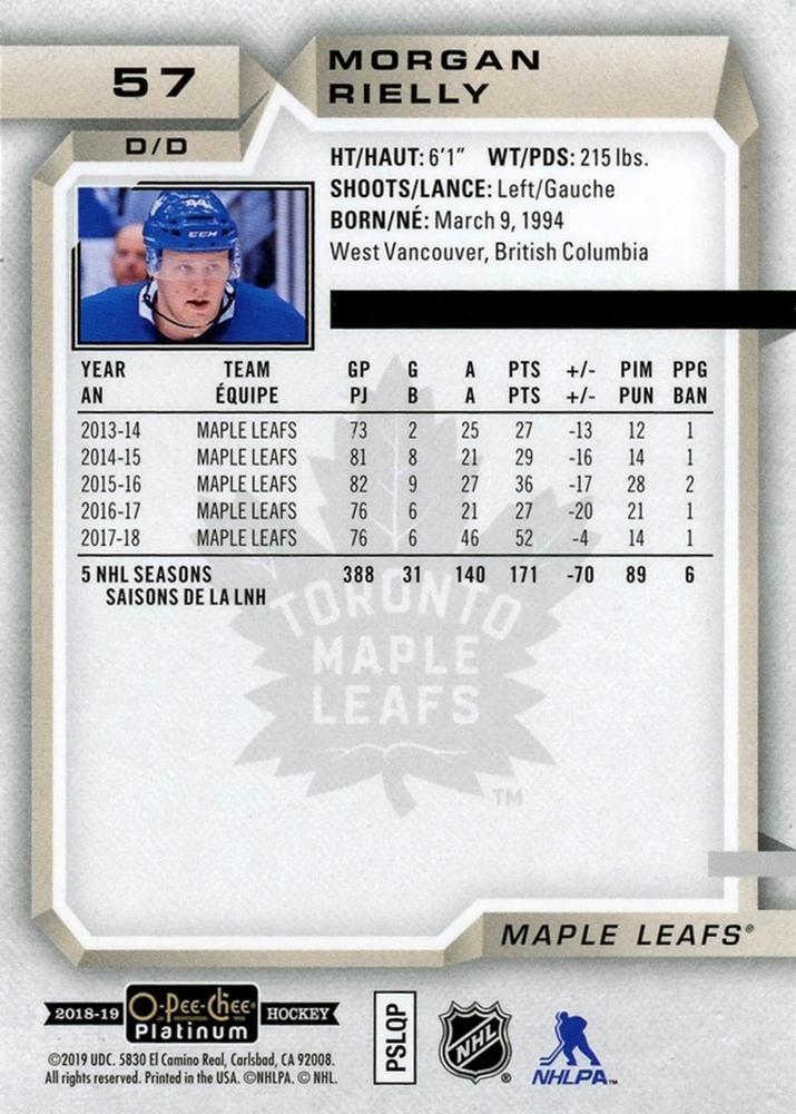 2018-19 O-Pee-Chee Platinum Morgan Rielly 1