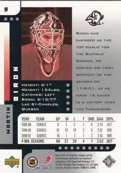 2001-02 SP Authentic Martin Biron 1