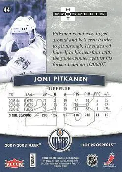 2007-08 Fleer Hot Prospects Joni Pitkanen 1