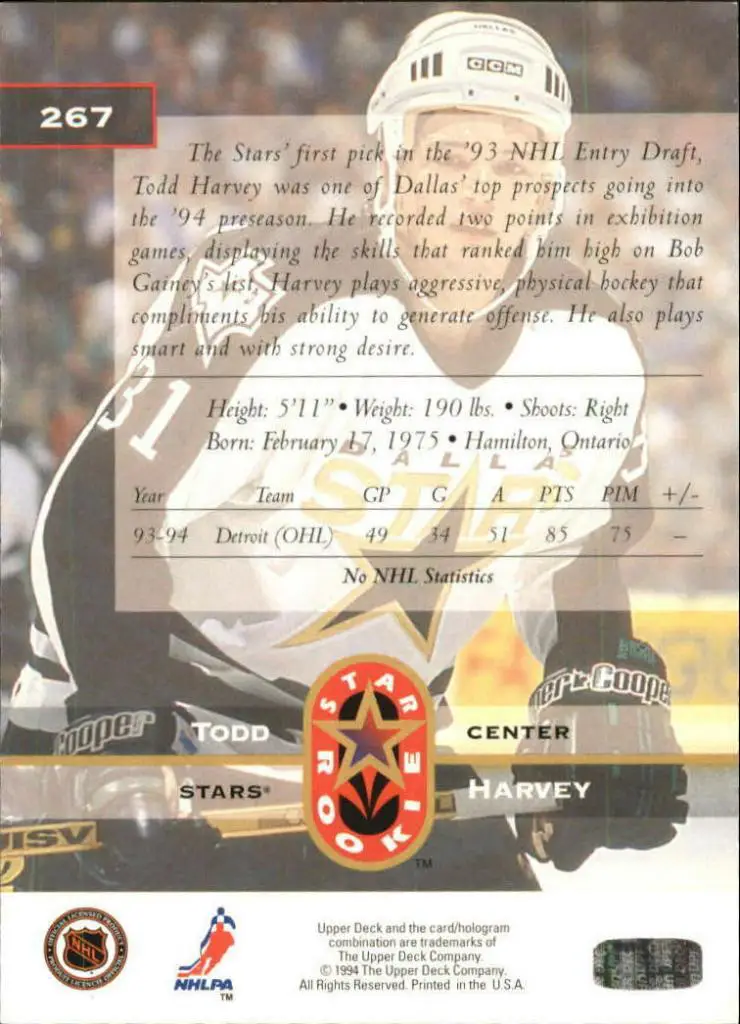 1994-95 Upper Deck Todd Harvey 1