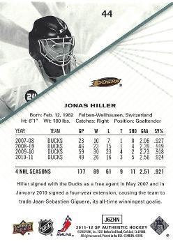 2011-12 SP Authentic Jonas Hiller 1