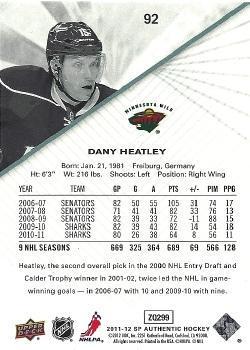 2011-12 SP Authentic Dany Heatley 1