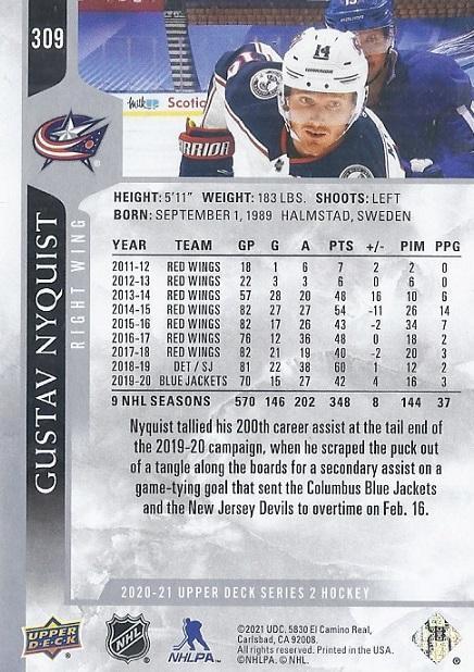 2020-21 Upper Deck Gustav Nyquist 1