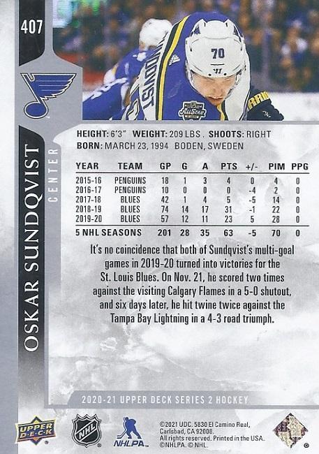 2020-21 Upper Deck Oskar Sundqvist 1