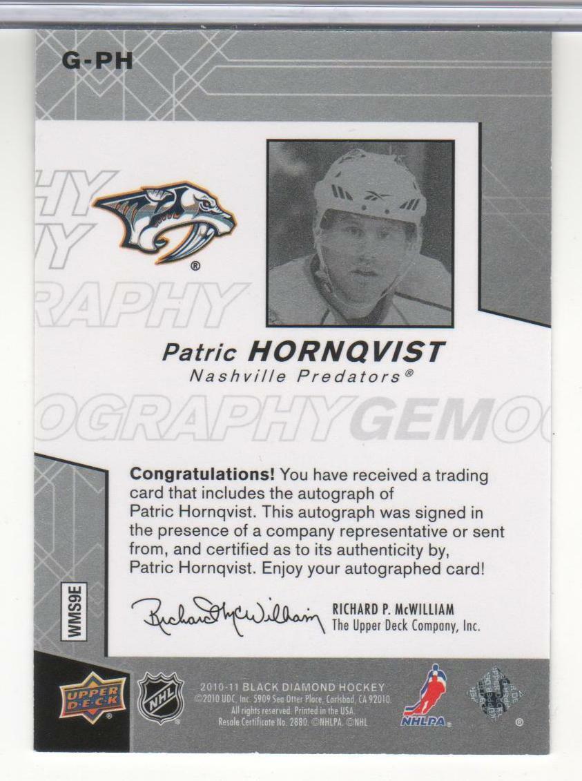 2010-11 Upper Deck Black Diamond - Gemography Patric Hornqvist 1