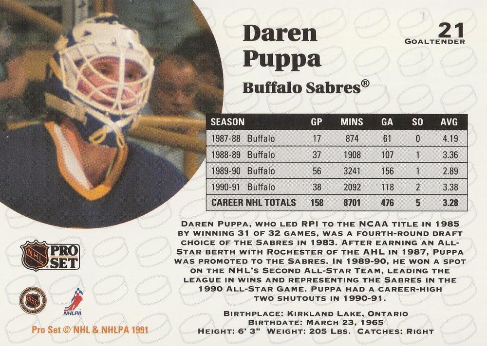 1991-92 Pro Set Daren Puppa 1