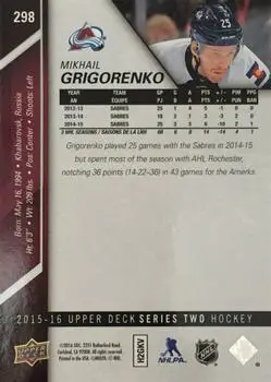 2015-16 Upper Deck #298 Mikhail Grigorenko 1