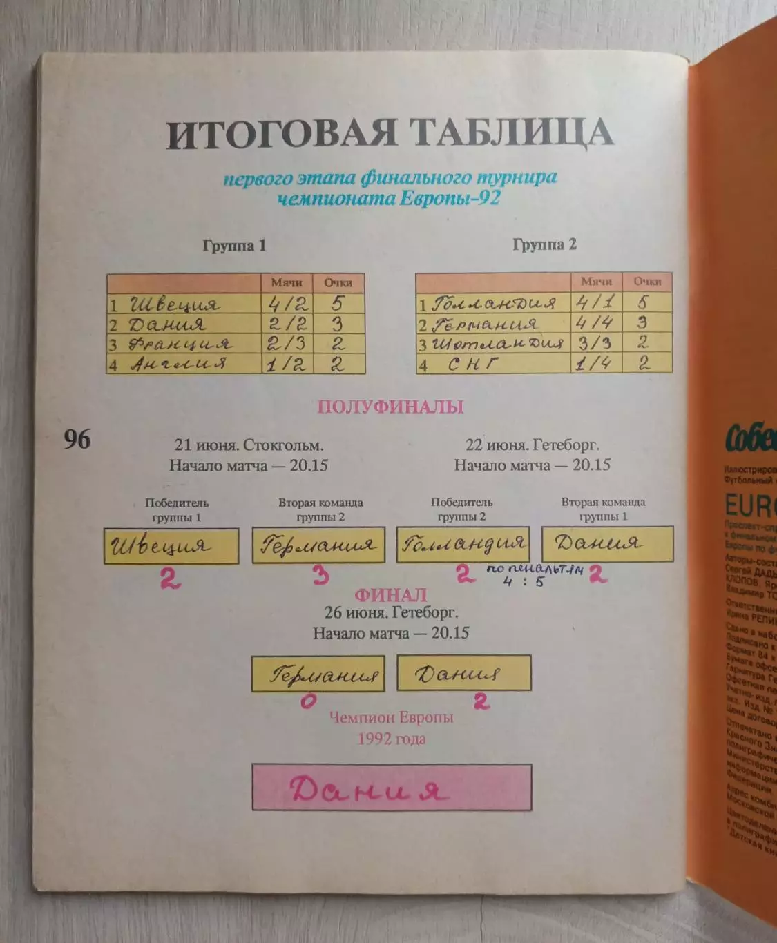 Журнал. EURO 92. Чемпионат. 3
