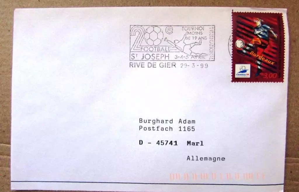 Футбол .Франция .1999 год. Спецгашение.