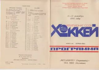 Металлург(Череповец) - СКА МВО(Калинин) - 1986/87 - 1