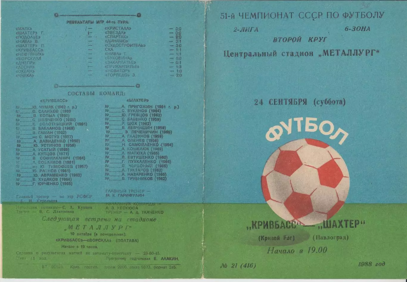 Кривбасс(Кривой Рог) - Шахтер(Павлоград) - 1988